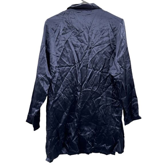Vintage Y2K 100% Silk Navy Blue Long Sleeve Button Down Shirt Size S - Picture 4 of 9